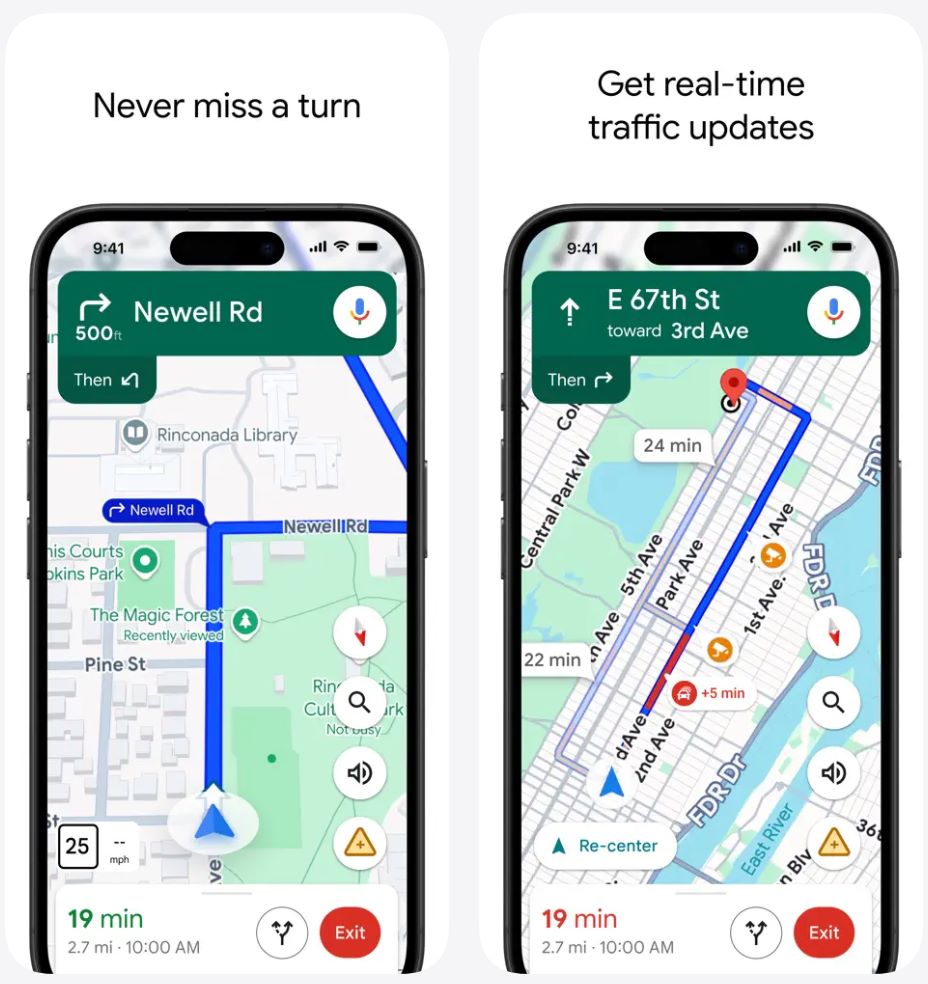 Google Maps interface showing navigation and traffic information