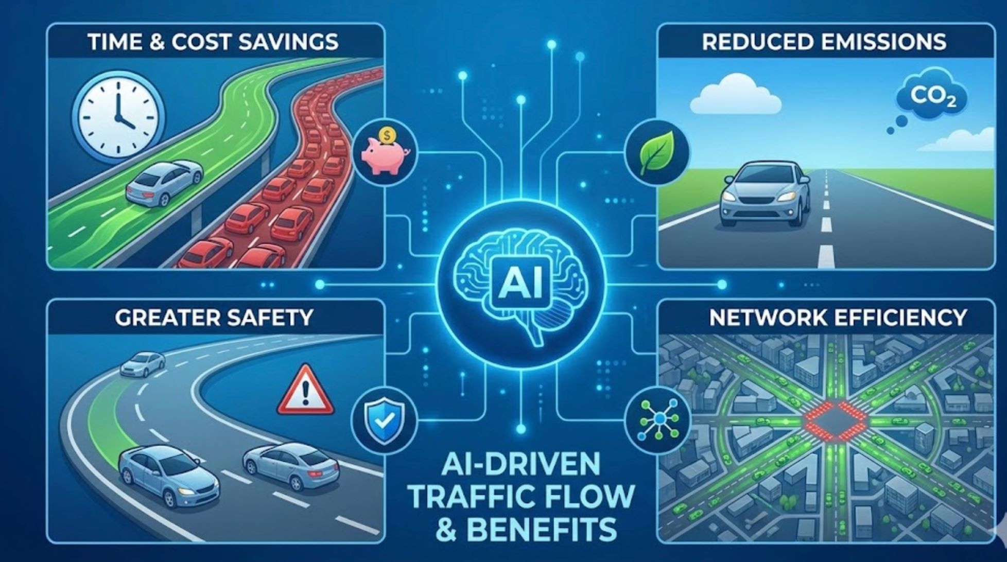 Benefits of AI suggesting routes to avoid traffic jams